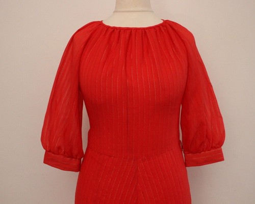 Vintage 1970s Maxi Dress Red Gold Boho Chic Retro Puff Sleeve Long Dress 12 - Picture 4 of 8