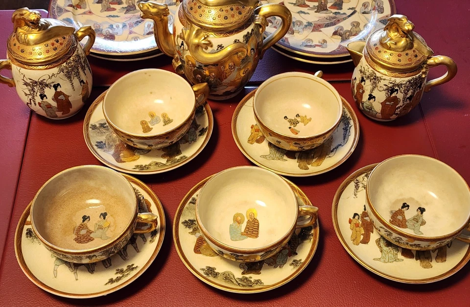 JUEGO DE TÉ MUY RARO 17 PIEZAS 1880-90 JAPONÉS KITAMURA YAICHIRO ROYAL SATSUMA Foto 2 de 4