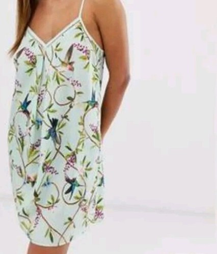 TED BAKER Bird/Floral Mint Green Chemise Nightdress Nightie size 8