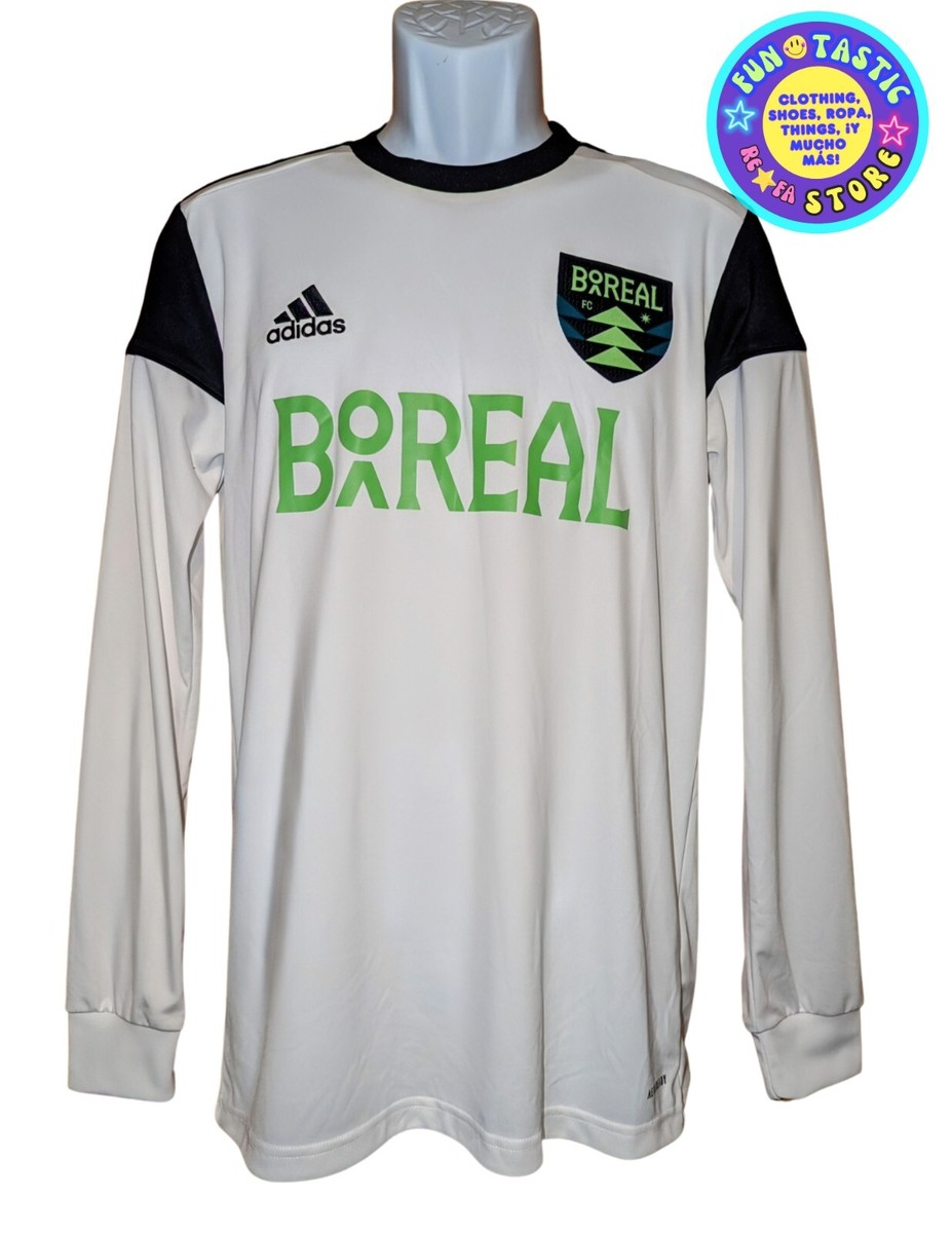 MENS SOCCER SHIRT LONG SLEEVE. WHITE/GREEN/BLACK. Sz SMALL