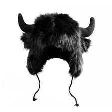 Women Men Faux Fur Beanie Hat Cap Cute Fancy Dress Ox Horn Ear Winter Warmb0