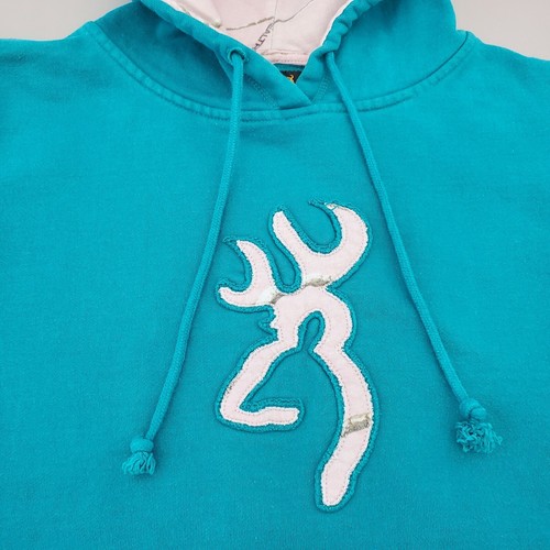 Vintage Browning Hoodie Women's XL Teal Blue & Light Pink Camo Hooded Sweatshirt - Picture 4 of 24