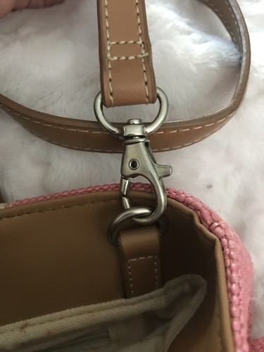 Bass Cream Pink Woven Wood Handle Shoulder crossbody Leather Keychain Purse - Picture 9 of 11