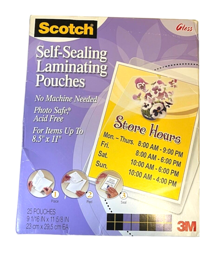 Scotch Self-Sealing Laminating Pouches; No Machine Needed, 23 Pouches