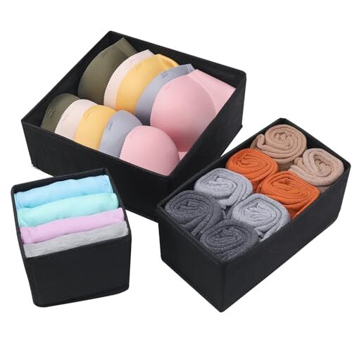 Foldable Dresser Drawer Organizers Clothes, Underwear Organizer 3 Pack Black