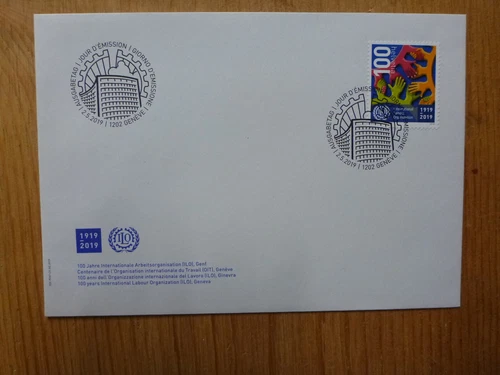 SWITZERLAND 2019 100th ANNIV I.L.O. FDC FIRST DAY COVER