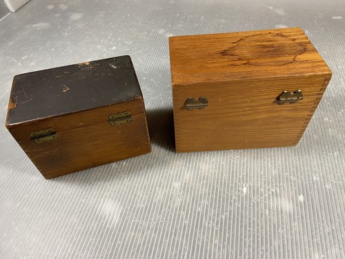 vintage hinged OAK BOX LOT/2 YAWMAN and ERBE HEDGES MFG #446 index card recipe - Picture 5 of 14