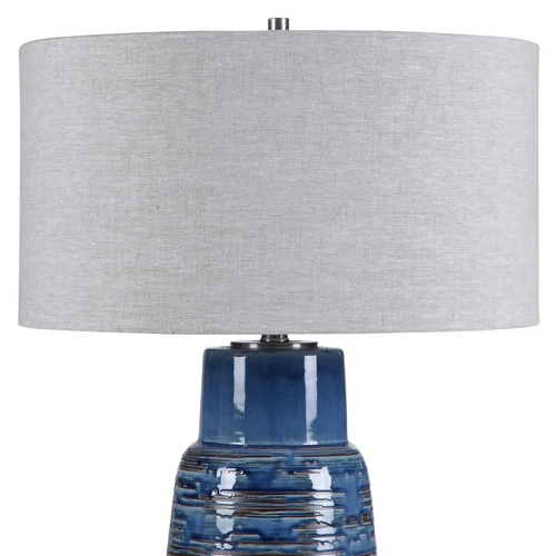  Magellan Ceramic Table Lamp Crystal Foot Indigo Blue Drip Glaze Uttermost 28276 - Picture 5 of 7