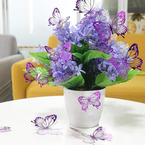 72 Pcs 3D Purple Butterfly Wall Stickers, DIY Decor for Parties, Birthdays, Home - Picture 2 of 6