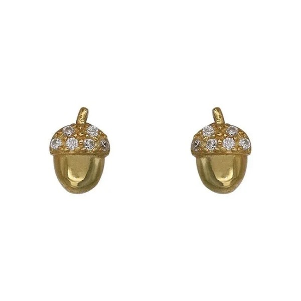 Alternate view of 1.50 Round Cut Real Moissanite Acorn Stud Earrings 14k Yellow Gold Plated