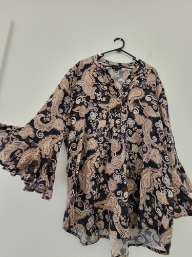 My Size Plus S 16-18 Multicoloured Paisley Shirt Top Tops Blouse Button Front - Picture 2 of 10