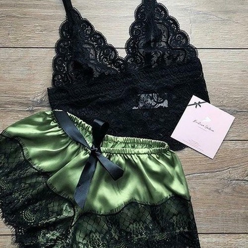 Sexy Spitze Nachtwäsche Dessous V-Ausschnitt Tops Nachthemd Pyjama Set für Damen - Bild 14 von 23