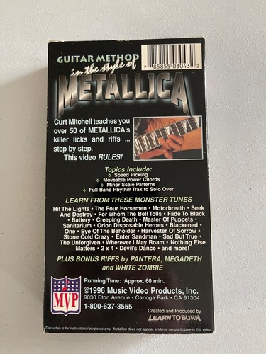Guitar Method in the Style of Metallica VHS w/Slipcover 1996 MVP Entertainment - Picture 2 of 10