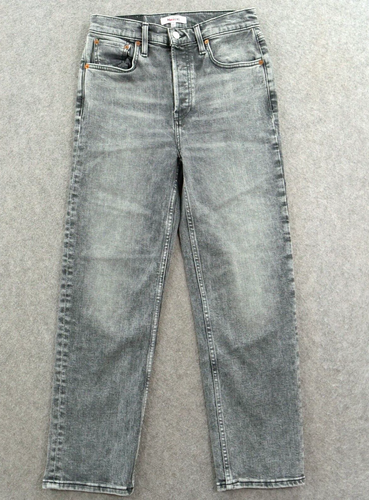 Re/Done Jeans Damen 27 grau 70er Stove Pipe High Rise helle Waschung entspanntes Bein