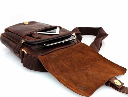 Bolso de Cuero Natural Genuino Bolso Mensajero Hombre Mujeres Retro Marrón Clásico - Imagen 4 de 9