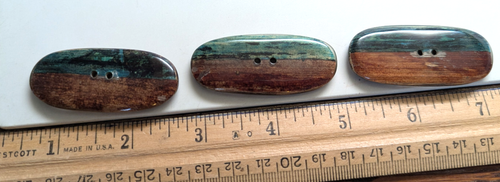 3 large 1" x 2" handcrafted + handpainted Polished wood lozenge shape Buttons SM - Picture 1 of 2