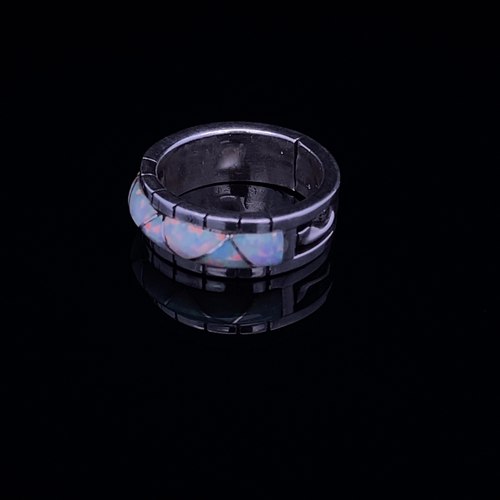 PHYLLIS LUCIO ZUNI Sterling Silver Opal Inlay Band Size 7 Womens Native Vintage - Video 1 of 1