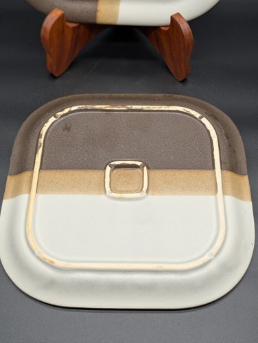 Vtg Lot Of 4 1978 McCoy Sandstone Square Dinner Plates 8.5" Brown White Tan - Picture 6 of 7
