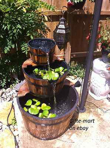 3 Tier Wood Whiskey Wine Barrel Outdoor Patio Pond Water Garden Image Is Loading 3 Tier Wood Whiskey Wine Barrel Outdoor Patio