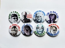 Vintage Reproduction Horror Pinback Buttons Magnets & Bottle Openers. Set 03