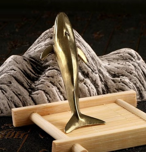 Brass Blue Whale Figurine Small Animal Statue Table Office Home Decoration Toy - Bild 5 von 9