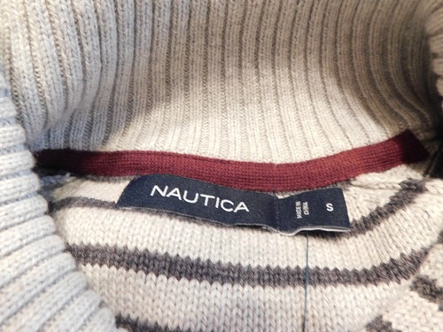 New Women's Nautica Gray Striped Pullover Sweater Knit, w/Button at Neck Sz S - Picture 3 of 3