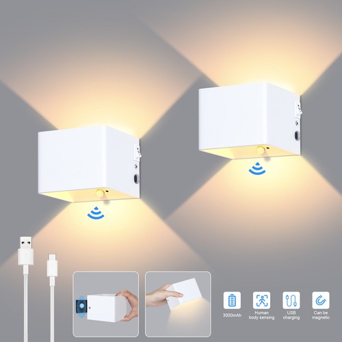 LED USB Wireless Wall Light Indoor Sconce COB Lamp Motion Sensor Switch Magnetic - Picture 17 of 17