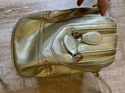 Coach Turnlock Metallic Gold Leather Satchel tote double zip