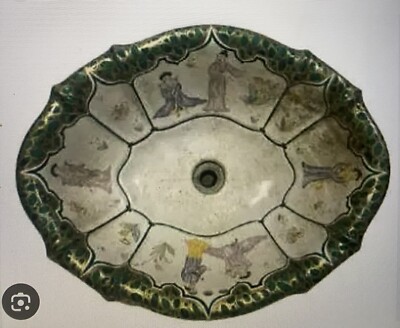 Poubelle En Porcelaine Sherle Wagner - Décor Chinoiserie Verte, Taille Moyenne, Excellent état