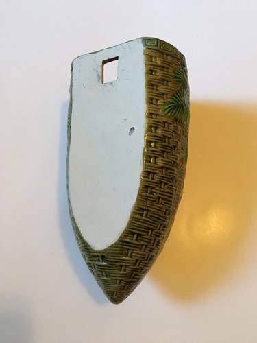 Vintage Majolica Wall Pocket/Vase Rose Basket Weave Cone - Picture 2 of 6