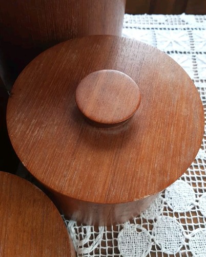 Juego De 4 Botes De Colección Madera De Teca MCM Graduación Anidación Cilíndrico Años 60 JAPÓN - Imagen 4 de 24