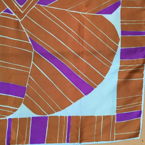 Vintage Acetate Square Scarf 26" Brown Purple Blue Floral Rolled Edges 50s 60s - Picture 6 of 12