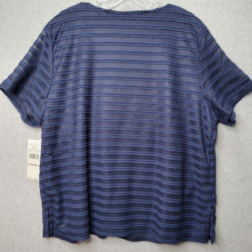 Alfred Dunner Womens 1X Dark Blue Knit Cotton Blend Blouse Shirt NEW - Picture 2 of 7