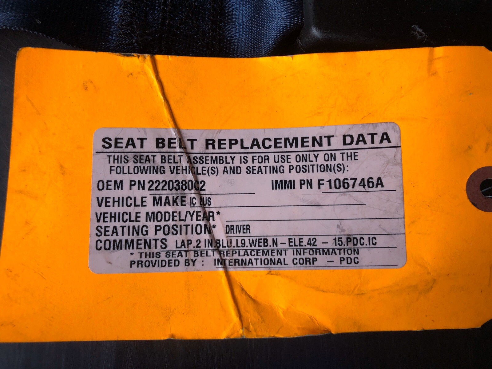 International 2220380C2 IMMI Replacement Seat Belt NEW!! FREE 