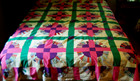 Vintage Four 9-Pc. Fans Block Quilt Top Feedsack - Pink Green Sashing 85" x 77"