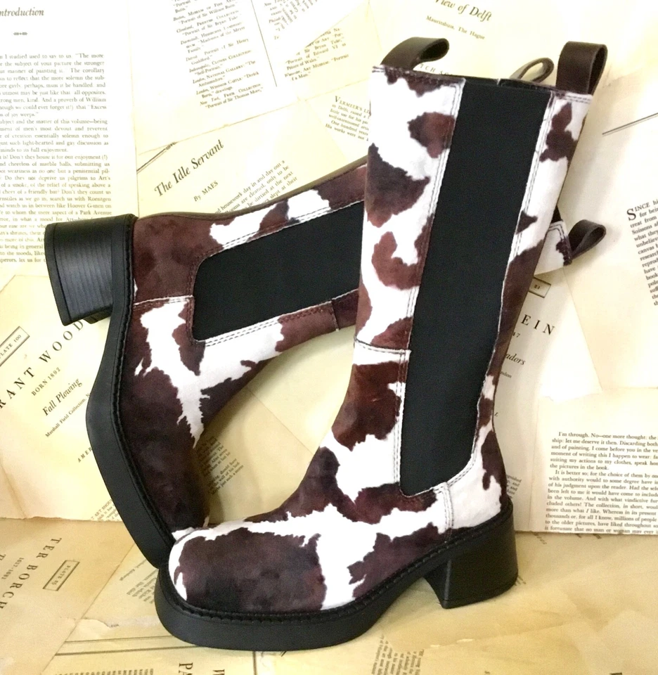 Urban Outfitters E8 Miista Evelyne Botas de Terciopelo Estampado de Vaca Altas Chelsea 36/6 NUEVAS Foto 3 de 4