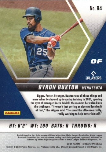 BYRON BUXTON-OF-MINNESOTA TWINS-2021 PANINI-MOSAIC BASEBALL #94-GREAT SHAPE - Picture 2 of 2