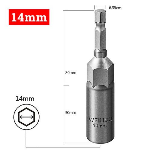 Hex Nut Driver or Set 5 -19mm Socket 80mm Long Impact Drill Bits Depth 30mm 1/4" - Picture 18 of 25