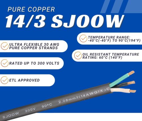 WindyNation 2-DAY SHIPPING 14/3 SJOOW Cable 14 Gauge 3 Conductor 300V Cable Wire - Picture 8 of 105