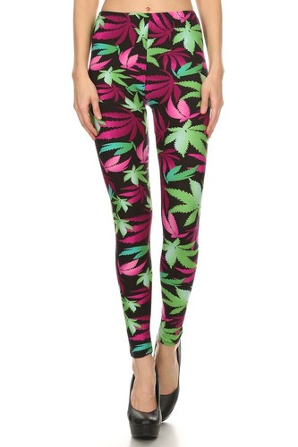 Butterweiche fuchsiafarbene Marihuana Leggings - Bild 1 von 4