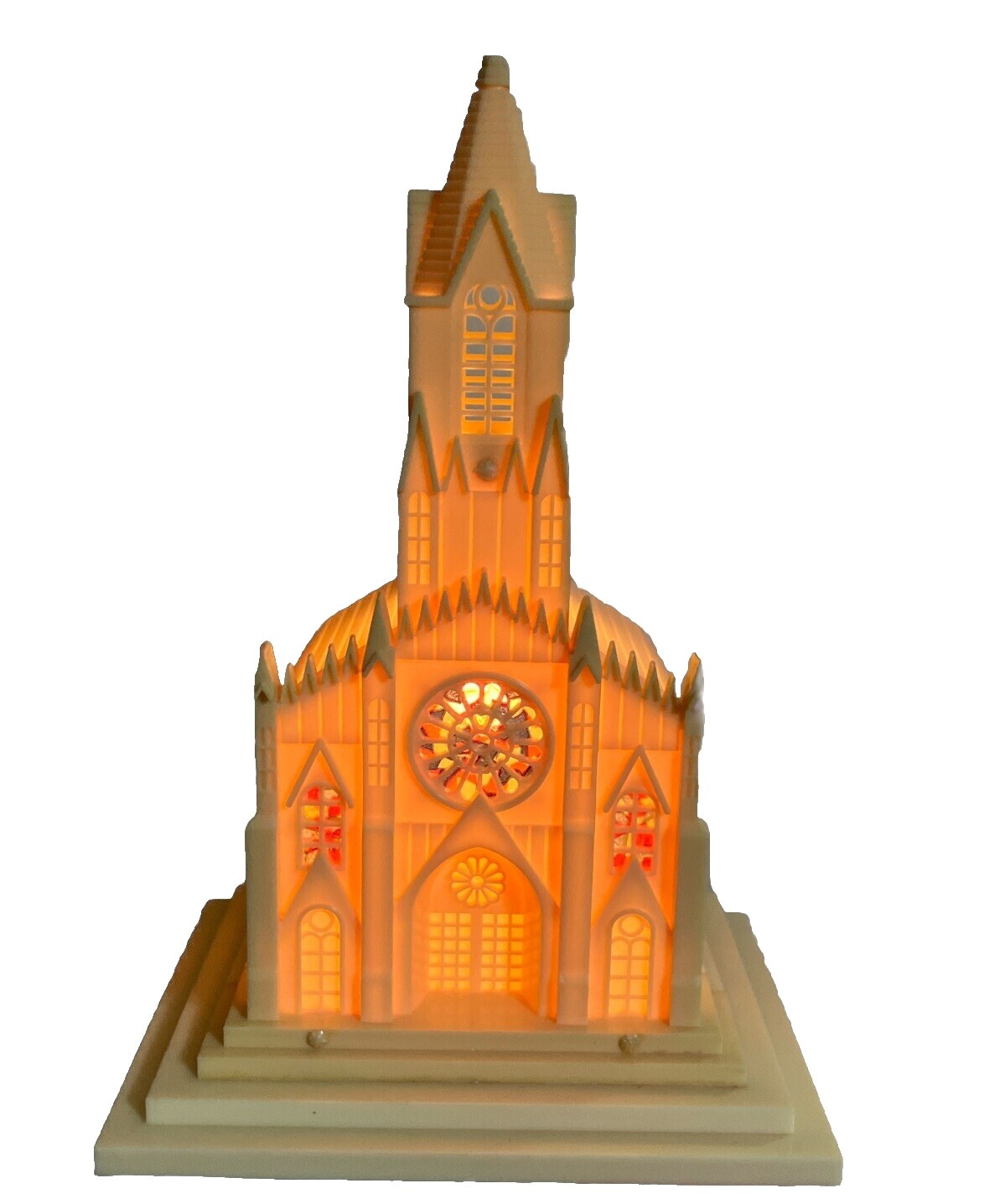 【 】Church Light　置物　チャーチライト Vintage Lighted Stained Glass Church by Crystal Village
