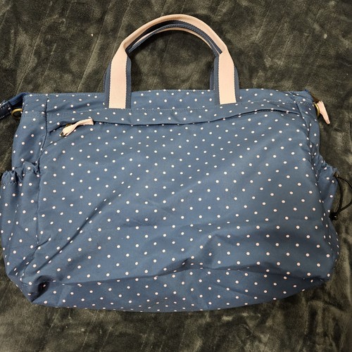 Matilda Jane The Essentials Diaper Bag Navy Blue Polka Dot Pink Baby Tote Bag - Picture 2 of 9