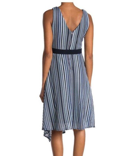 GABBY SKYE 16 Blue Multi Asymmetrical Hem Belted Knit Dress NWT $88 - Picture 2 of 4