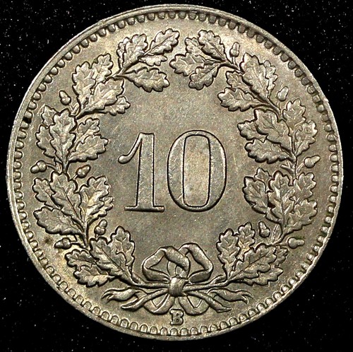 Switzerland Copper-Nickel 1953 B 10 Rappen UNC Toned KM# 27 (24 069) - Foto 3 di 3