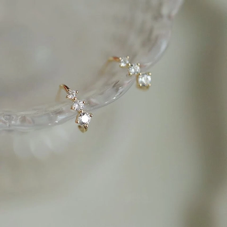 Most Viral Mini 0.30Ct Round Natural Diamond Half Hoop Earrings 14k Yellow Gold - Image 2 of 4