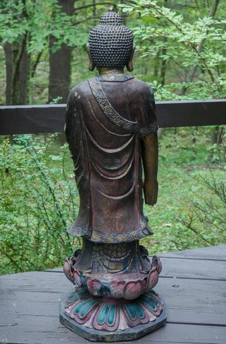 36โ Vintage Standing Medicine Buddha Hand-painted Metal Garden Statue Sculpture - Picture 4 of 10