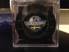 2010 NHL PREMIERE STOCKHOLM GAME PUCK COLUMBUS BLUE JACKETS SAN JOSE SHARKS HTF