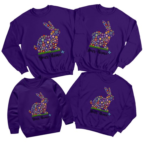 Personalised Family Bunny Happy Easter Sweatshirt Jumper Matching Outfit 1#ED - Picture 21 of 27