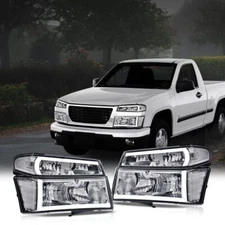 Fit For 04-12 Chevy Colorado GMC Canyon LED Tube Headlights Bumper Lamps Chrome.