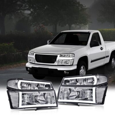 Fit For 04-12 Chevy Colorado GMC Canyon LED Tube Headlights Bumper Lamps Chrome